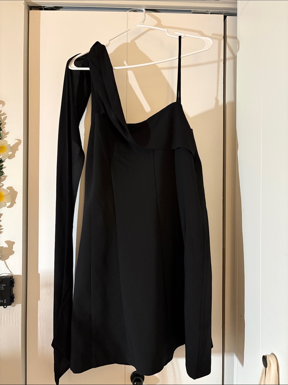 Dynamite Black One-Shoulder Mini Dress with Draped Sleeve